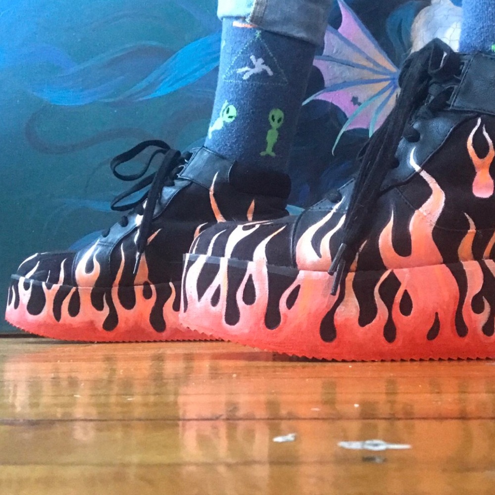 Hand Painted Flames Division Platform Shoes
